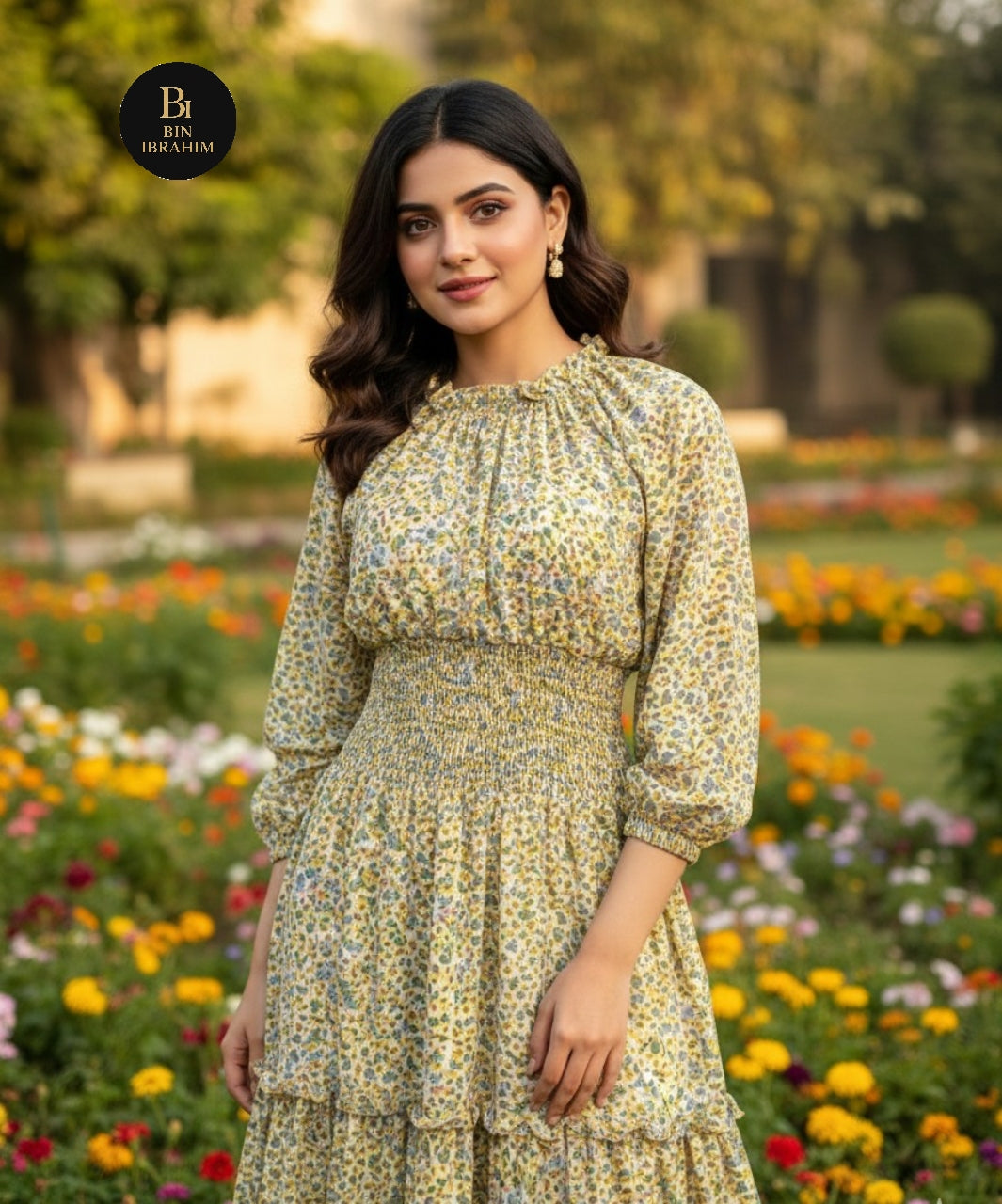 Western Smocking Maxi Dress with Large Flare