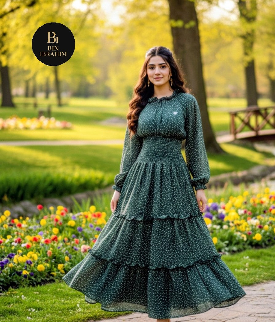 Western Smocking Maxi Dress with Large Flare