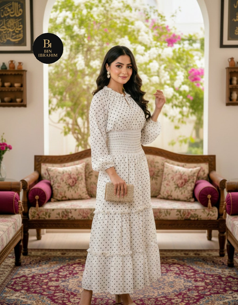 Western Smocking Maxi Dress with Large Flare