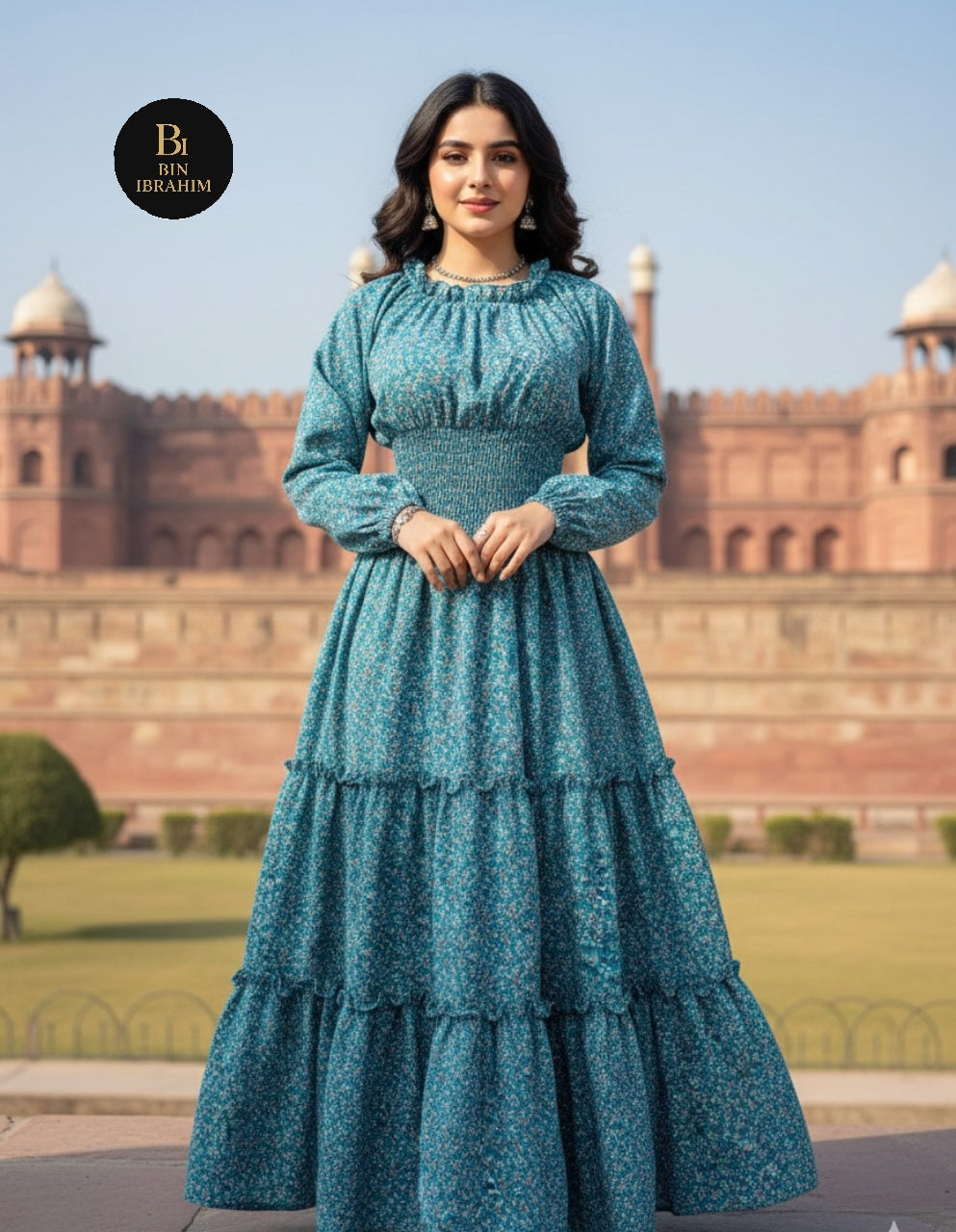 Western Smocking Maxi Dress with Large Flare