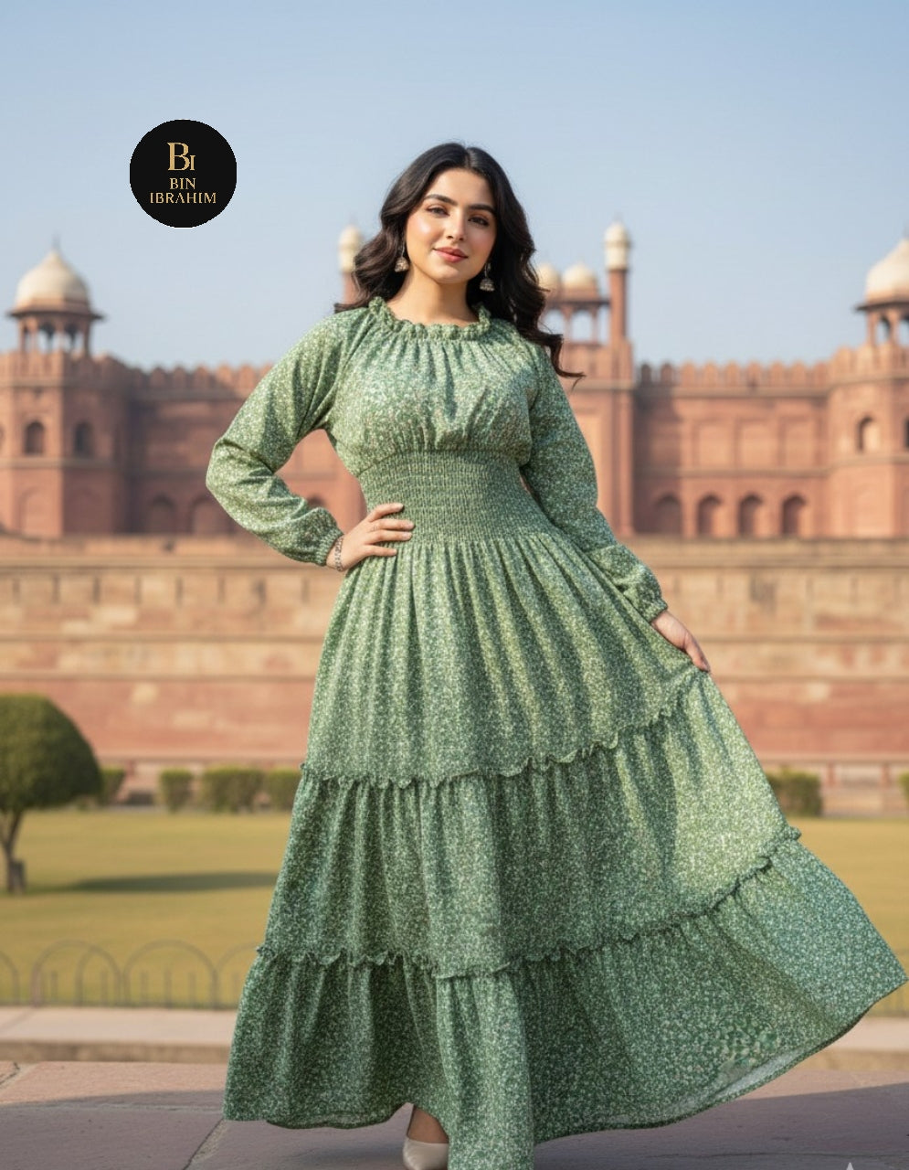 Western Smocking Maxi Dress with Large Flare