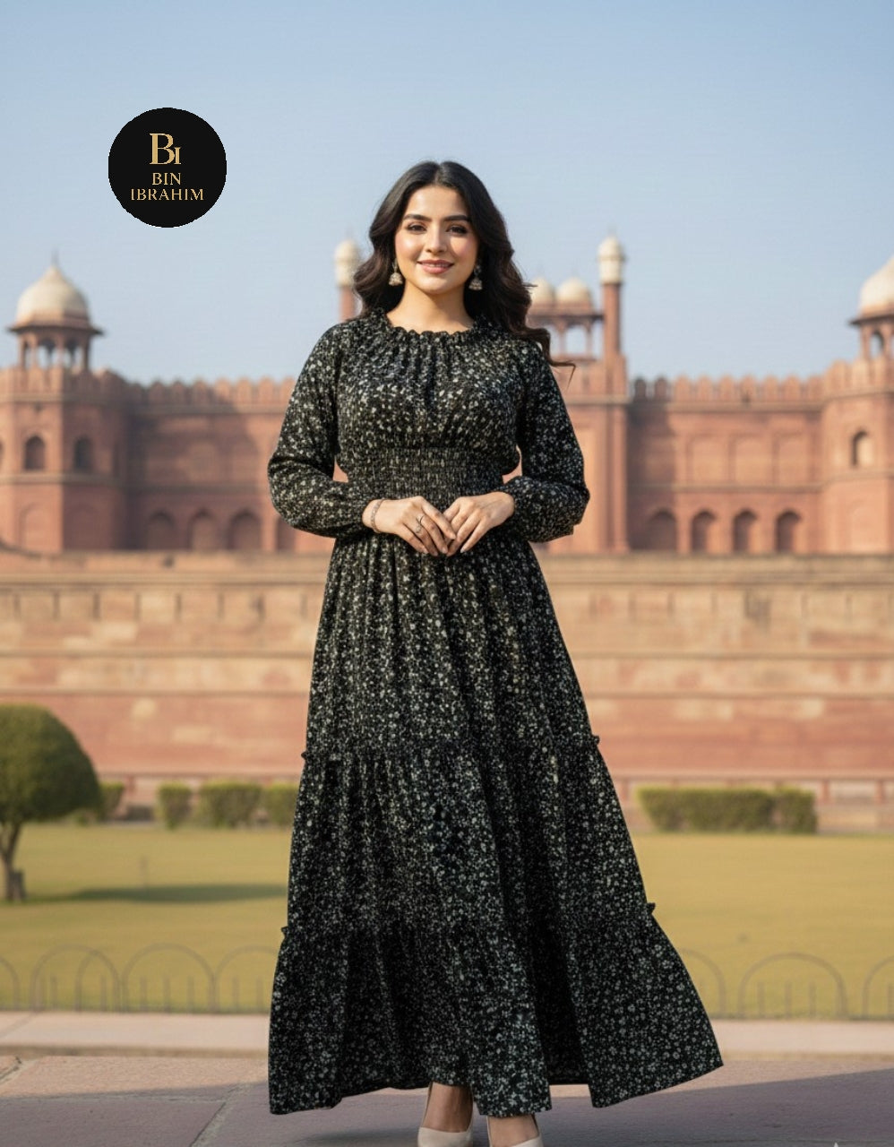 Western Smocking Maxi Dress with Large Flare