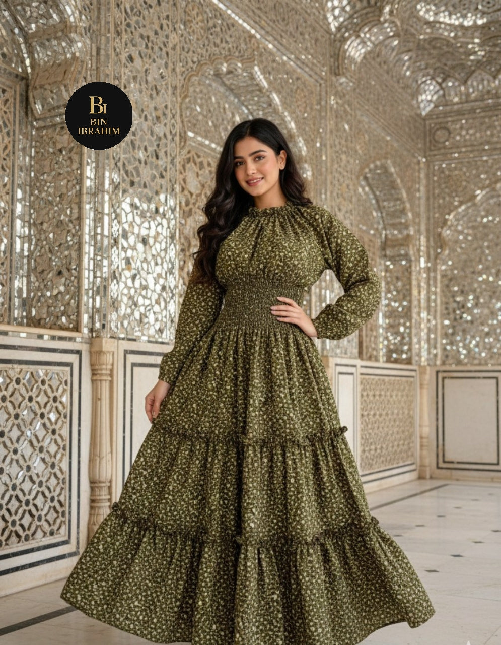 Western Smocking Maxi Dress with Large Flare