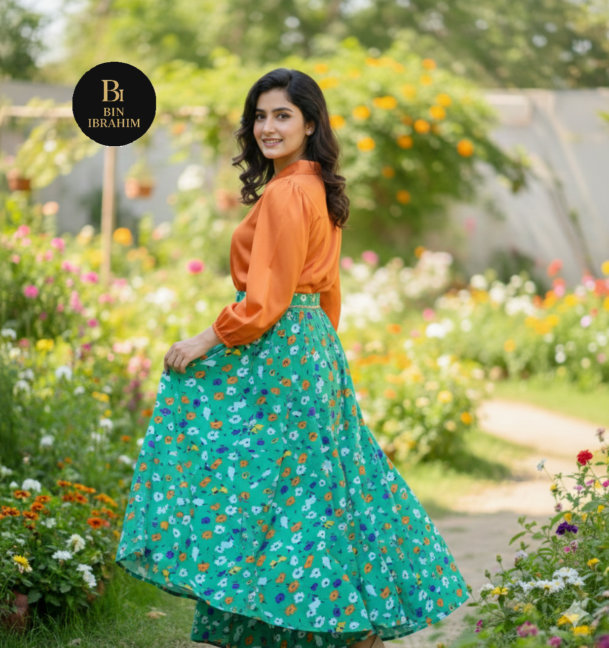 Stylish Shirt & Printed Skirt Set with Chain – Chic Girls Outfit