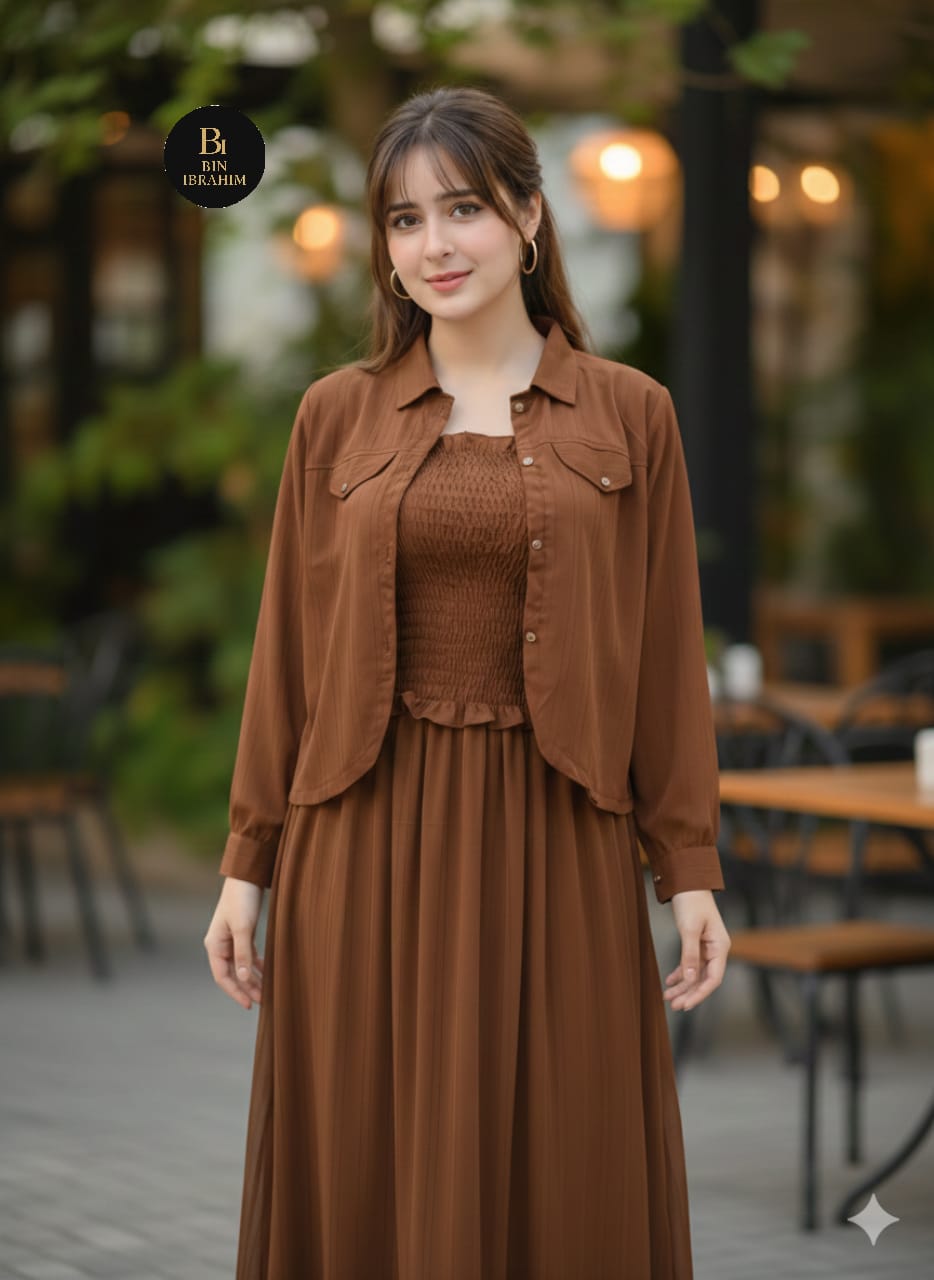 Western Smocked Jacket Maxi Dress
